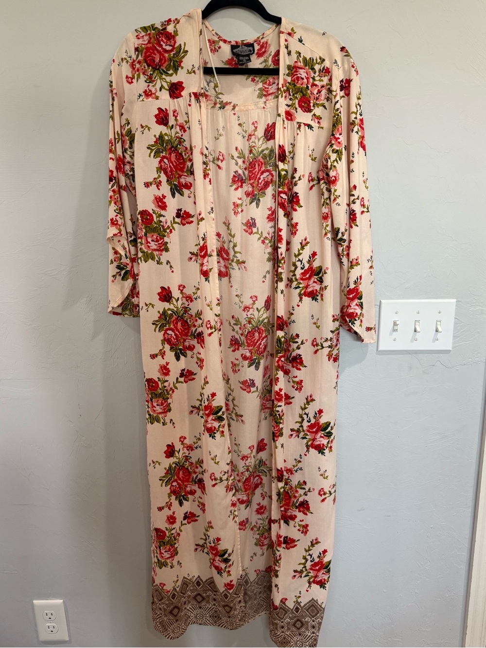 Pale Pink Floral Long Duster Cardigan.